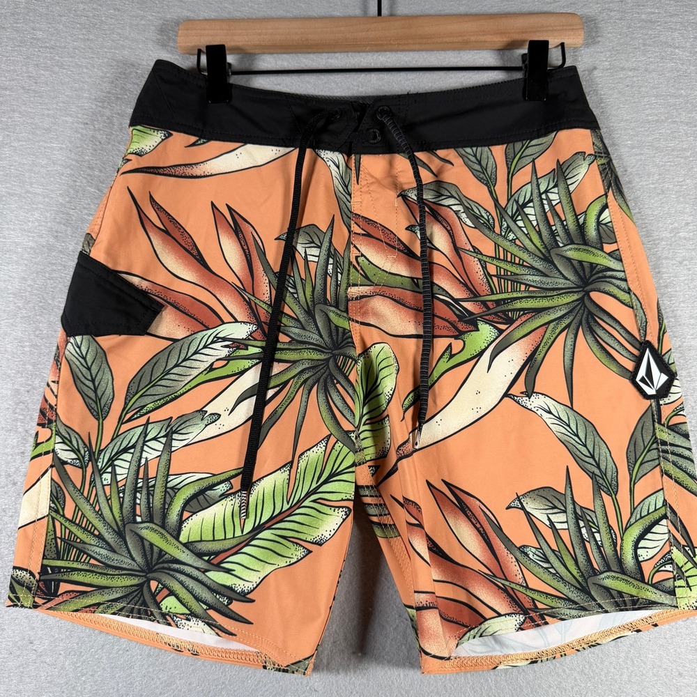 Volcom Mod-Tech Mens Orange Tropical Floral Board Shorts Size 28 A0842306